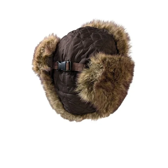 Concept One Accessories Brown Quilted Trapper Hat Faux Fur Aviator Bomber Cap - Picture 2 of 10
